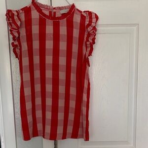 Red and White Checkered Ruffle Sleeve Top by loft
